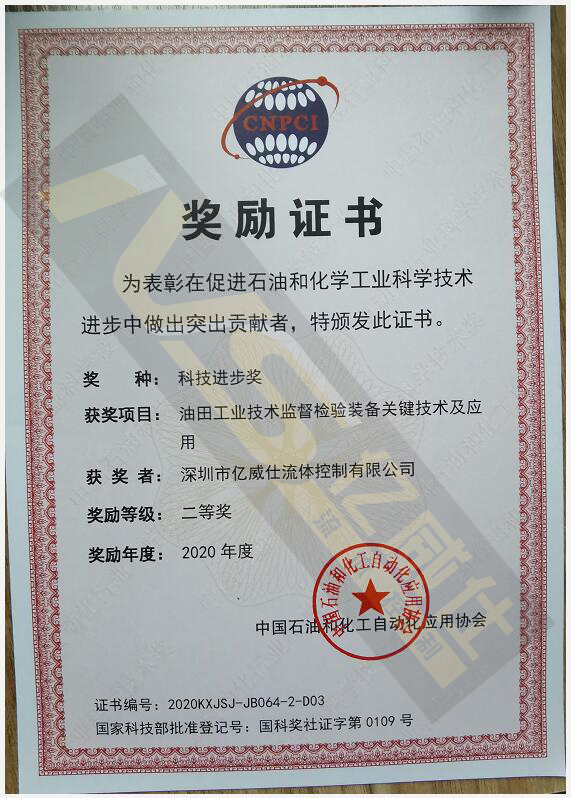 威尼斯在线app下载获中国石油和化工自动化应用协会“科技进步奖”证书